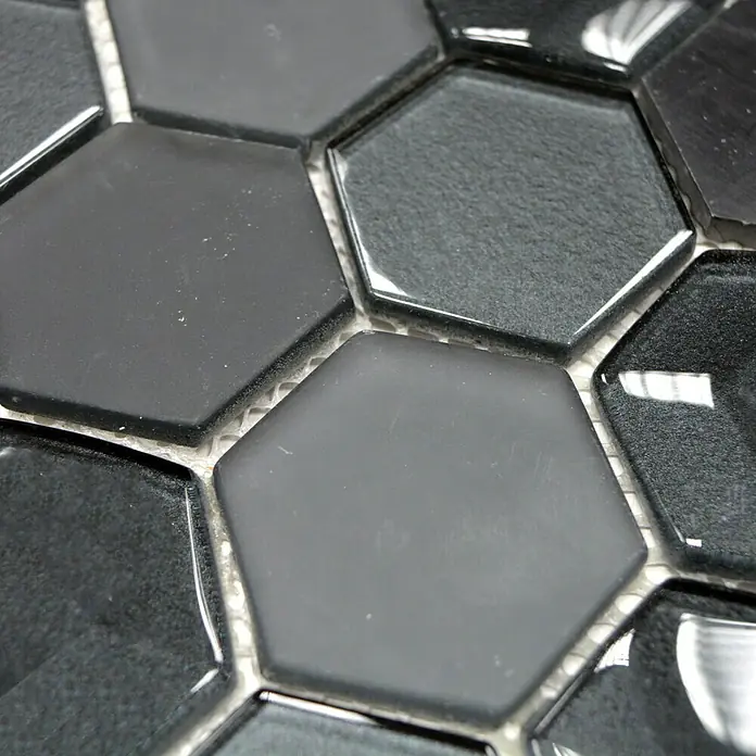 Mosaikfliese Hexagon HXN 33 - 26 x 30 cm, Schwarz, Matt - Detailaufnahme