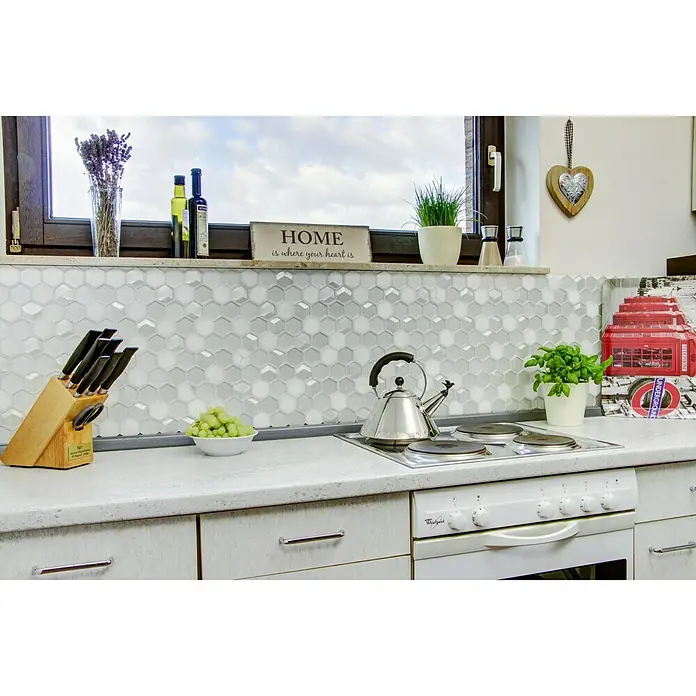 Mosaikfliese Hexagon HXN 11 - 26 x 30 cm, Weiß, Matt - Stimmungsaufnahme