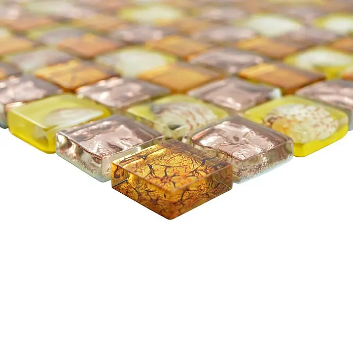 Mosaikfliese Quadrat Crystal Muschel XCM 8OP10 - 30 x 30 cm, Orange, Glänzend - Detailaufnahme