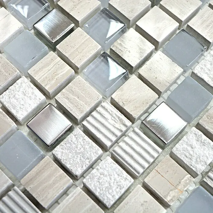 Mosaikfliese Quadrat Crystal Mix XCM HQ10 - 30,5 x 30,5 cm, Grau/Silber, Matt - Detailaufnahme