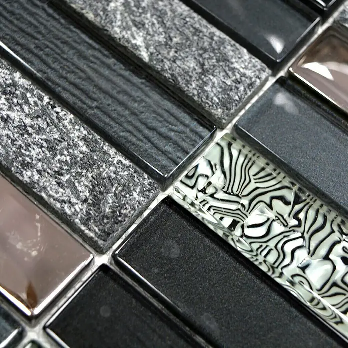 Mosaikfliese Rechteck Crystal Mix NIGHT 88X - 29,8 x 29,8 cm, Schwarz, Glänzend - Detailaufnahme