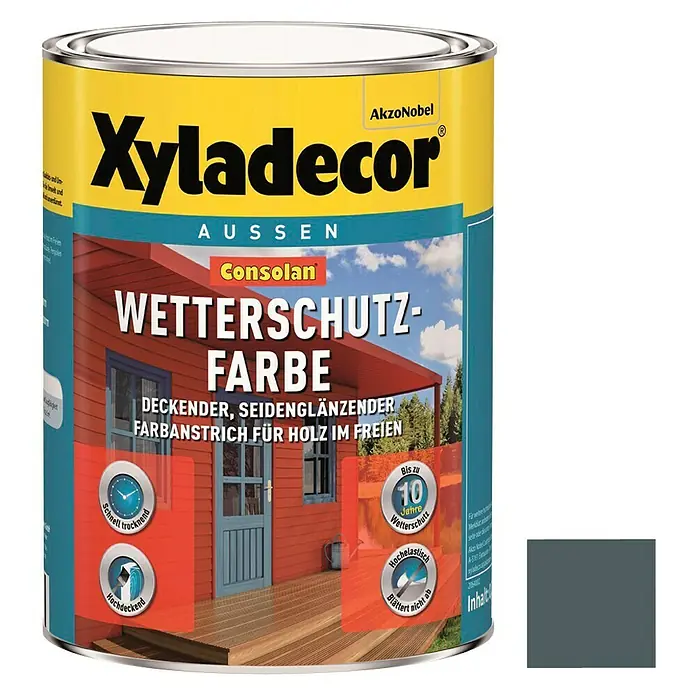 Xyladecor Wetterschutzfarbe Consolan - Anthrazitgrau, Seidenglänzend, 750 ml, Wasserbasiert