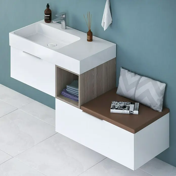 Camargue Cube Einbauwaschbecken - 90 x 49 cm, Mineralguss, Weiß - Stimmungsaufnahme