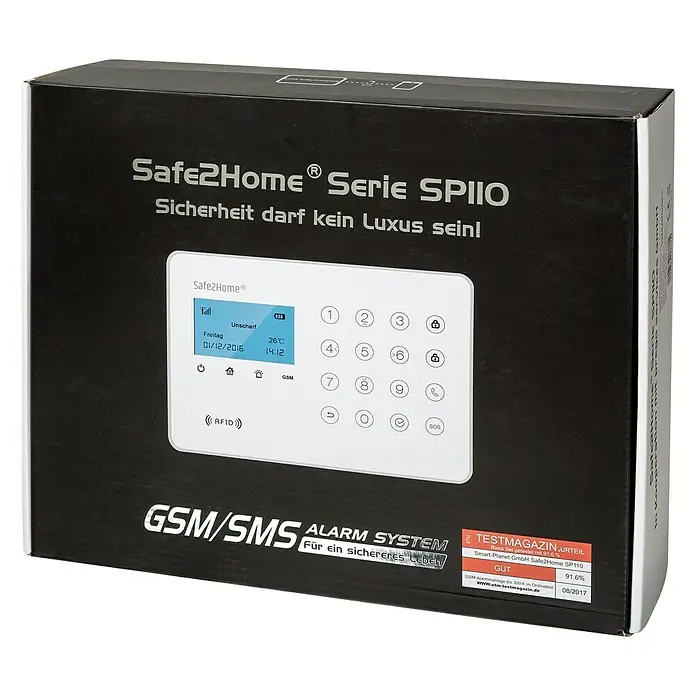 Safe2Home Alarmanlagen-Set SP110 Komplett mit 12 V / 230 V Außensirene - Mit Strom-Außensirene, L x B x H: 195 x 136 x 31 mm - Rechte Seitenansicht