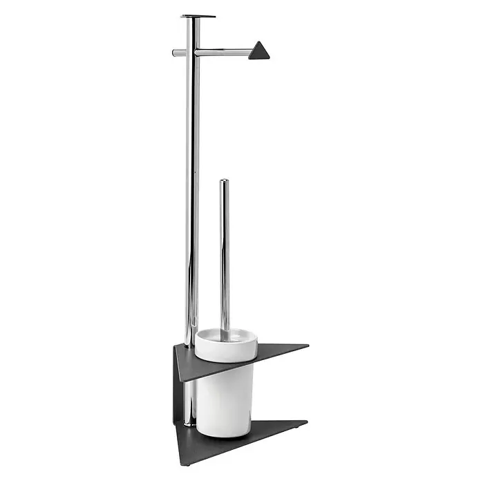 CM Baños Conjunto de escobillero y portarrollos Triangular - Altura: 64 cm, Negro