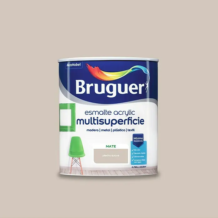 Bruguer Esmalte de color Acrylic Multisuperficie - Piedra suave, 750 ml, Mate