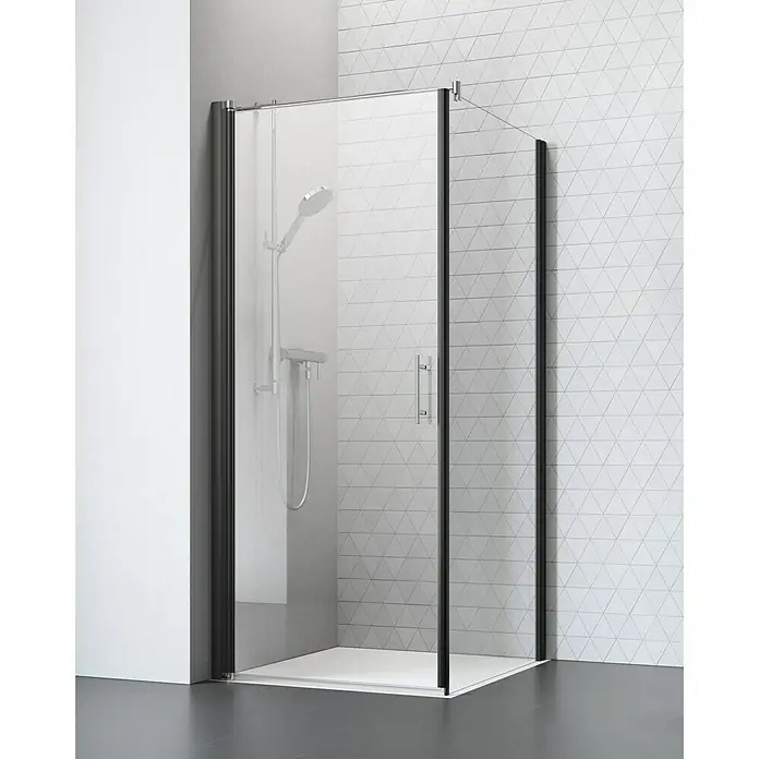 Camargue Vario Eckdusche B4+B6 - 100 x 80 x 195 cm, Stärke: 6 mm, Schwarz - Vorderansicht