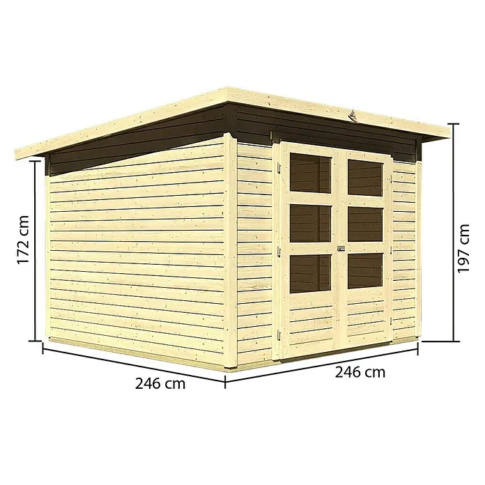 Karibu Gartenhaus Stockach - L x B: 246 x 246 cm, Wandstärke: 19 mm, Pultdach, Natur - Linke Seitenansicht