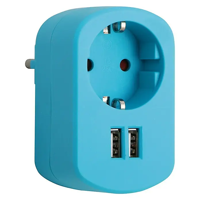 Simon Adaptador USB Combi - Azul caribe, 2 conexiones USB
