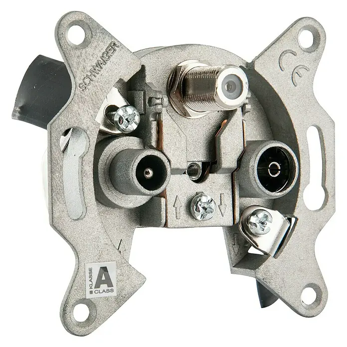 Schwaiger Završna utičnica za antenu - Š x V: 7 x 6,6 cm, Ugradbena dubina: 22 mm, Razdvajanje: > 24 dB (SAT/zemaljski) - Pogled sprijeda