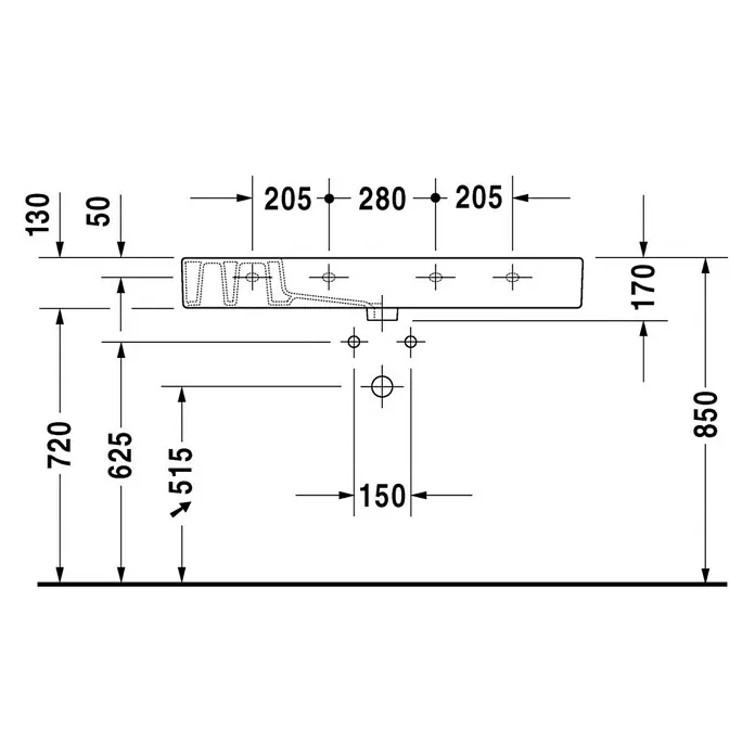 Duravit Vero Waschtisch - 105 x 49 cm, Mit schmutzabweisender Glasur, Hahnloch: Mitte, Mit Überlauf, Weiß, Ungeschliffen