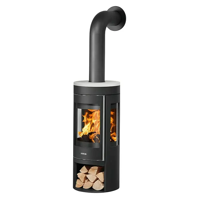 Justus Kaminofen Mino Trios 2.0 - 5 kW, Raumheizvermögen: 88 m³, Material Abdeckung: Keramik, Schwarz/Weiß
