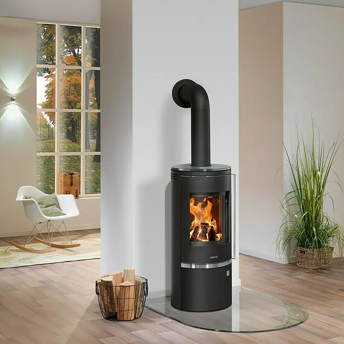 Justus Kaminofen Faro Top 2.0 - 6 kW, Raumheizvermögen: 124 m³, Material Abdeckung: Glas, Schwarz