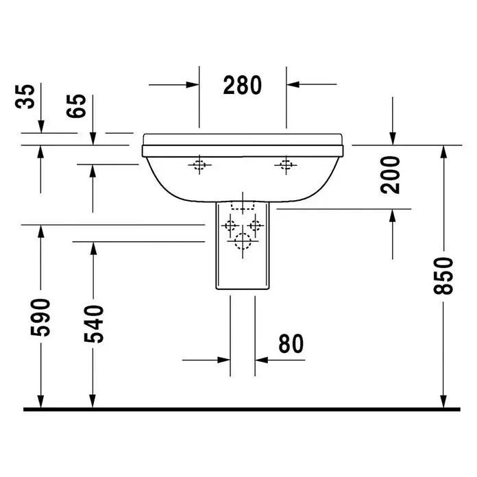 Duravit Starck 3 Waschtisch Typ 2 - 65 x 48,5 cm, Ohne Spezialglasur, Hahnloch: Mitte, Mit Überlauf, Weiß