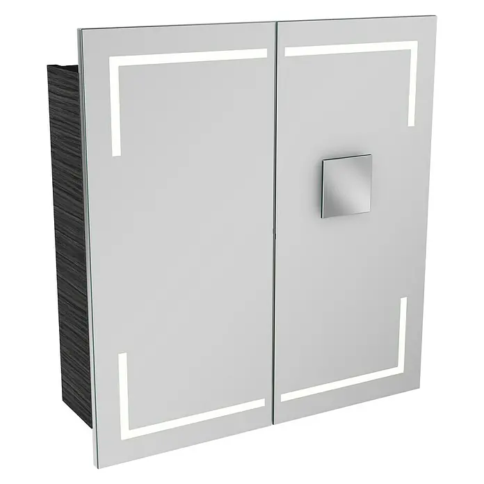 Camargue Stella LED-Spiegelschrank - B x H: 70 x 73,7 cm, Mit Beleuchtung, Mit eckigen Kanten, Spanplatte, Dark Oak - Linke Seitenansicht