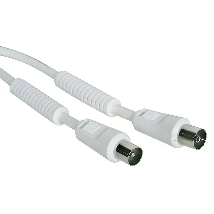 Schwaiger Priključni kabel za antenu - 10 m, Bijele boje, 90 dB, IEC utikač, IEC utičnica - Pogled sprijeda