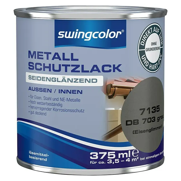 swingcolor Metall-Schutzlack - Grau, Eisenglimmer Silber, 375 ml, Seidenglänzend - Vorderansicht