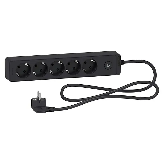 Schneider Electric Base de enchufe múltiple - Número de enchufes Schuko: 5 ud., Antracita, 1,5 m