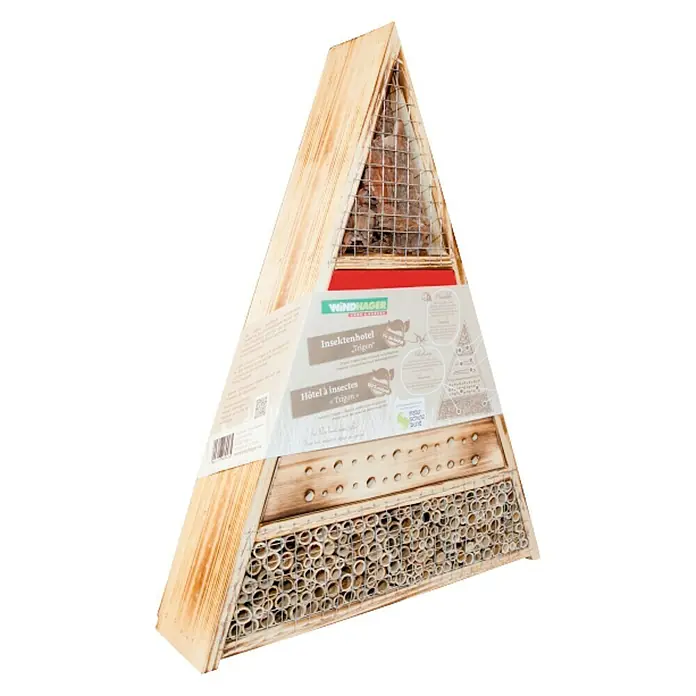 Windhager Insektenhotel Trigon - L x B x H: 36,5 x 9,5 x 48,5 cm, Holz, Naturbraun/Rot, Geflammt