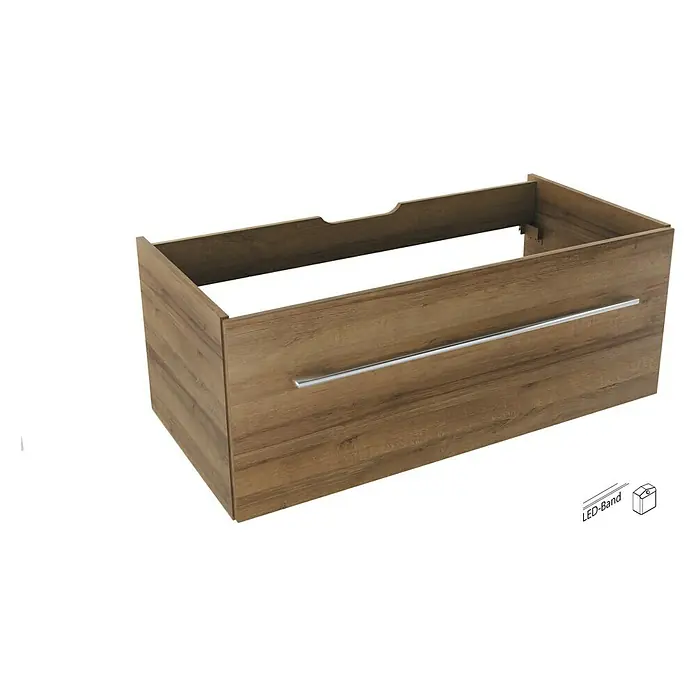 Camargue Stella Waschtischunterschrank - 99,4 x 48,8 x 39 cm, 1 Schubkasten, Mit Beleuchtung, Berg Eiche - Linke Seitenansicht