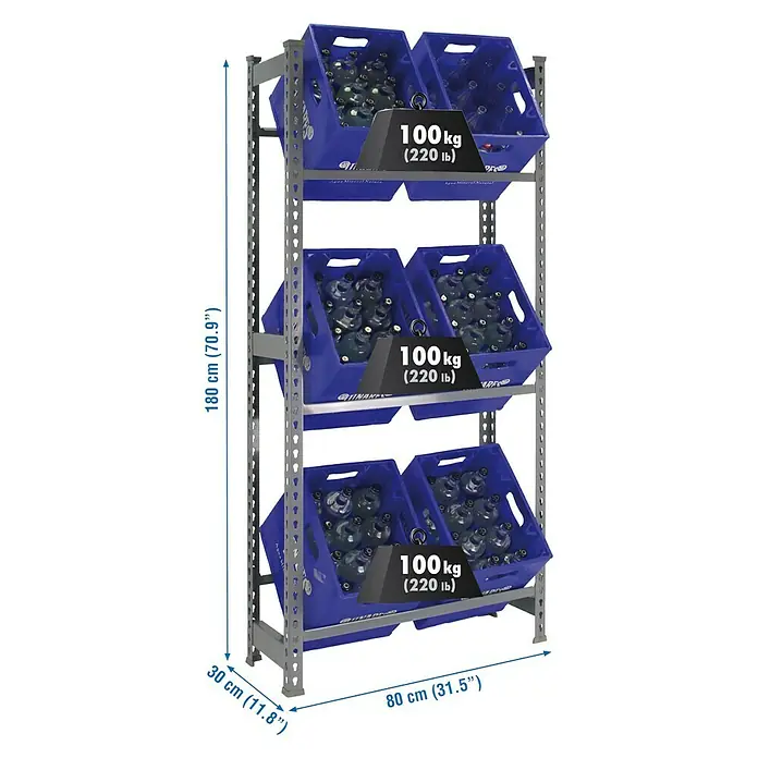 Simonrack Simonbottle Metall-Getränkekistenregal Bottleclick - L x B x H: 30 x 80 x 180 cm, Traglast: 100 kg/Boden, Anzahl Böden: 3 Stk., Grau - Ansicht von oben