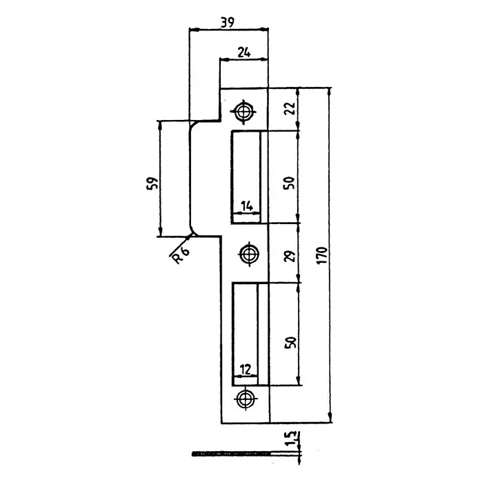 Stabilit Lappenschließblech - DIN-L, L x B: 170 x 24 mm, Zimmertür - Ansicht von oben