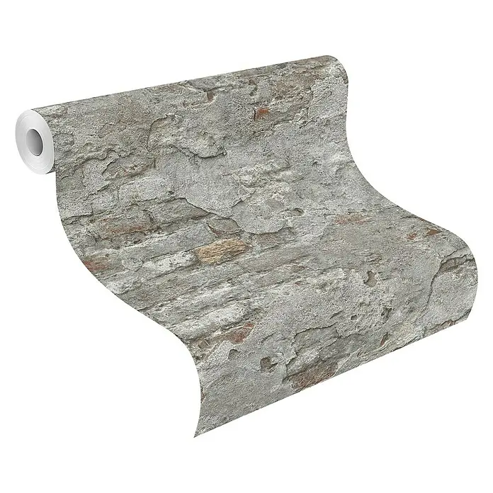 Rasch Vliestapete Bruchstein - Rot/Grau, Steinoptik, 10,05 x 0,53 m