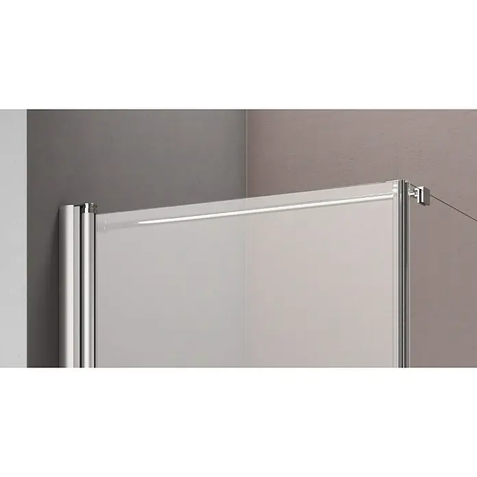 GEO Hit Eckdusche B-F100 - 90 x 100 x 202,2 cm, Unbeschichtet, DIN Anschlag: Links, Stärke: 6 mm, Silber - Vorderansicht