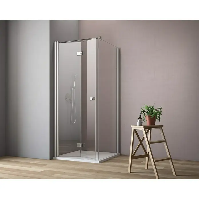 GEO Hit Eckdusche B-F400 - 100 x 90 x 202,2 cm, Beschichtet, DIN Anschlag: Links, Stärke: 6 mm, Silber - Vorderansicht