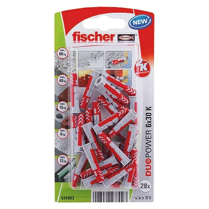 Fischer Duopower Surtido de tacos - Diámetro taco: 6 mm, Longitud taco: 30 mm, 28 uds., Nylon