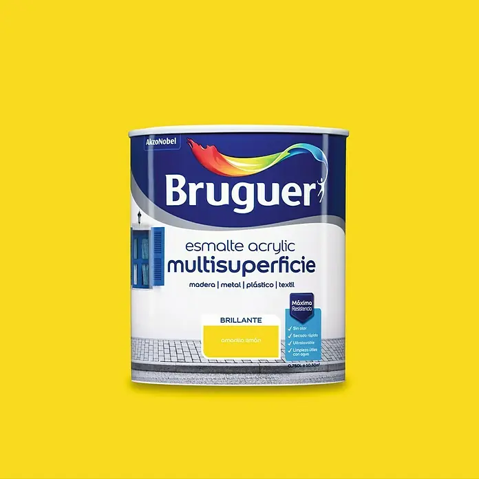 Bruguer Esmalte de color Acrylic multisuperficie - Amarillo limón, 750 ml, Brillante