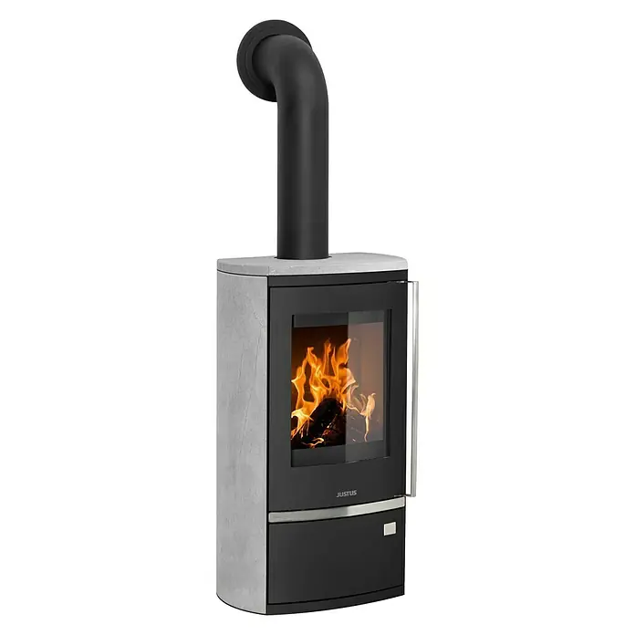 Justus Kaminofen Reno R - 6 kW, Raumheizvermögen: 124 m³, Verkleidung: Speckstein, Schwarz - Vorderansicht