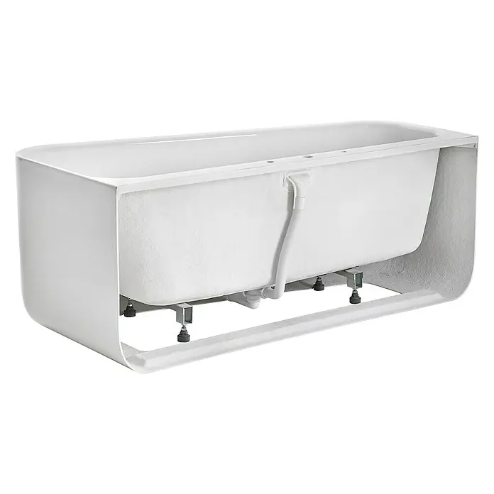 Ottofond Badewanne Derby - 155 x 75 cm, Linksseitig, Mit Ab- & Überlaufgarnitur & Wannenrandarmatur, Sanitäracryl, Weiß - Rückansicht