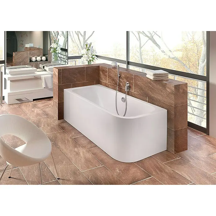 Ottofond Badewanne Bonita - 180 x 80 cm, Rechtsseitig, Mit Ab- & Überlaufgarnitur & Wannenrandarmatur, Sanitäracryl, Weiß - Stimmungsaufnahme