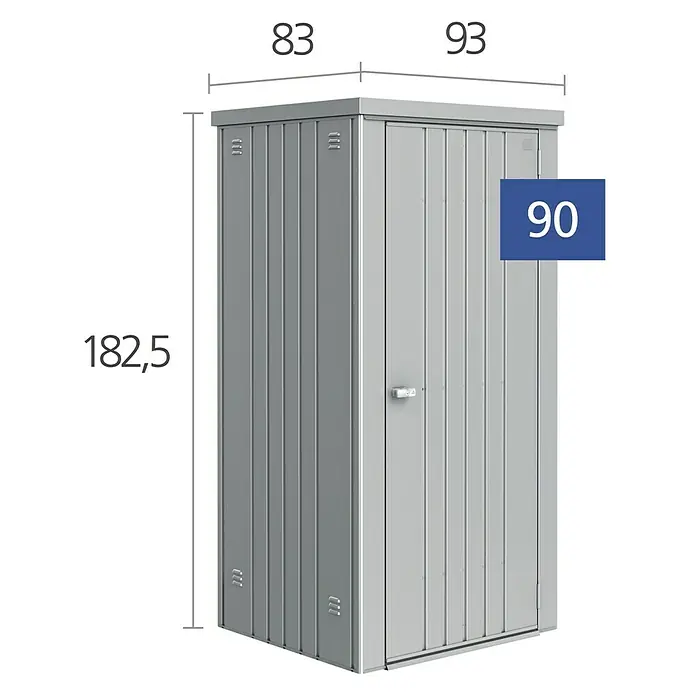 Biohort Armario de jardín 230 - Ancho exterior incluido el voladizo del techo: 227 cm, Profundidad exterior incluido el voladizo del techo: 83 cm, Acero, Plateado metálico