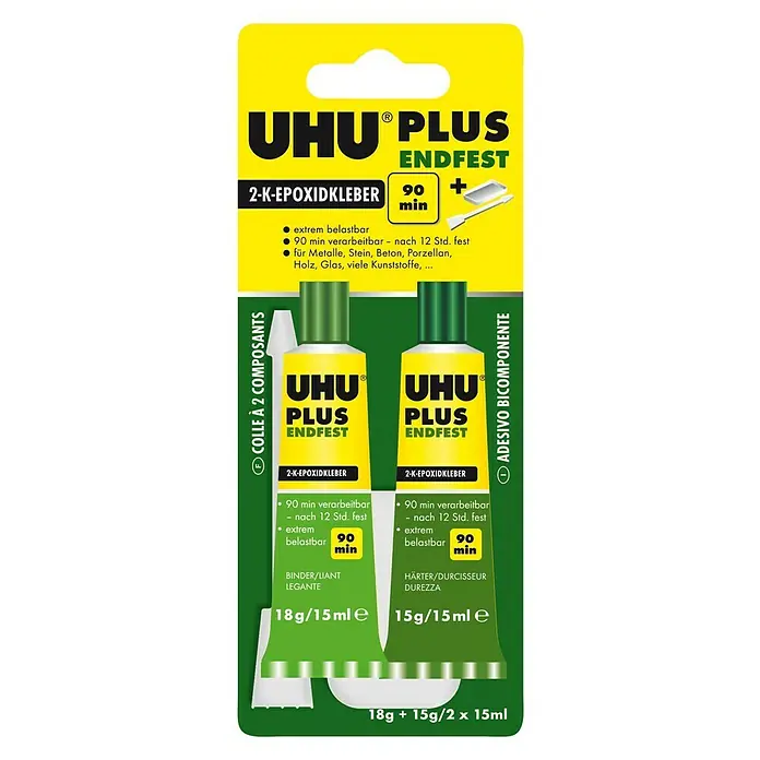 UHU plus endfest 2K ljepilo od epoksidne smole - 33 g, Prozirno (osušeno), Bez otapala, Na bazi epoksidne smole - Pogled s gornje strane