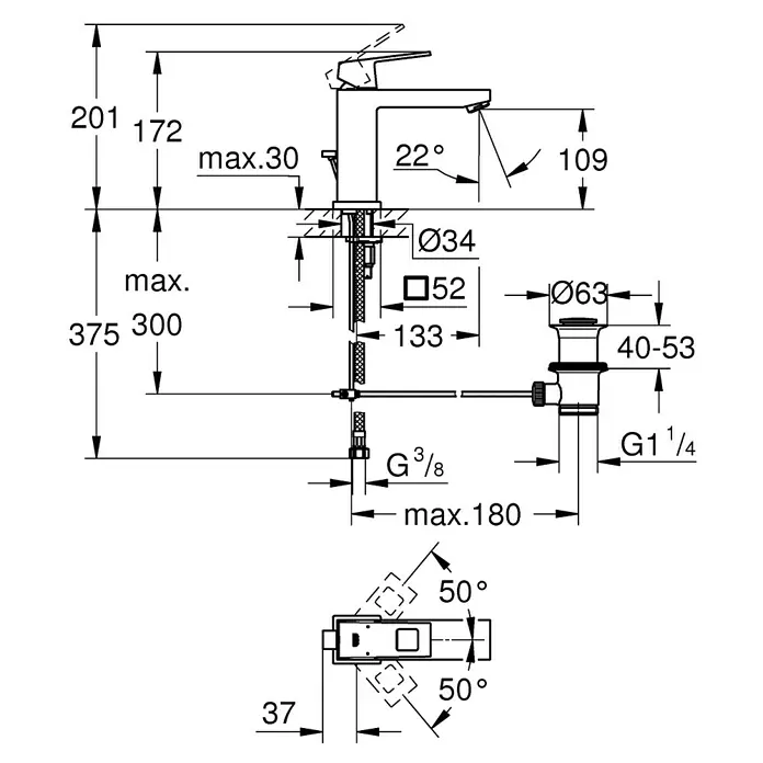 Grohe Eurocube Waschtischarmatur M-Size - Mit Zugstange, Chrom