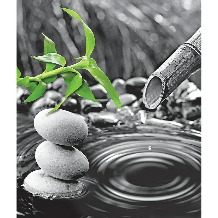 Alfombra para baño Zen Garden - 50 x 80 cm, Gris, Blanco, Verde, 100 % poliéster - Vista descendente