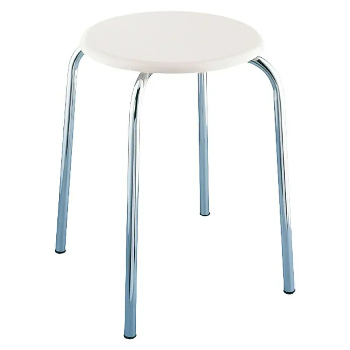 Taburete de baño - Blanco, Cromado, Redonda, Diámetro: 32 cm, Altura: 42,5 cm - Vista frontal