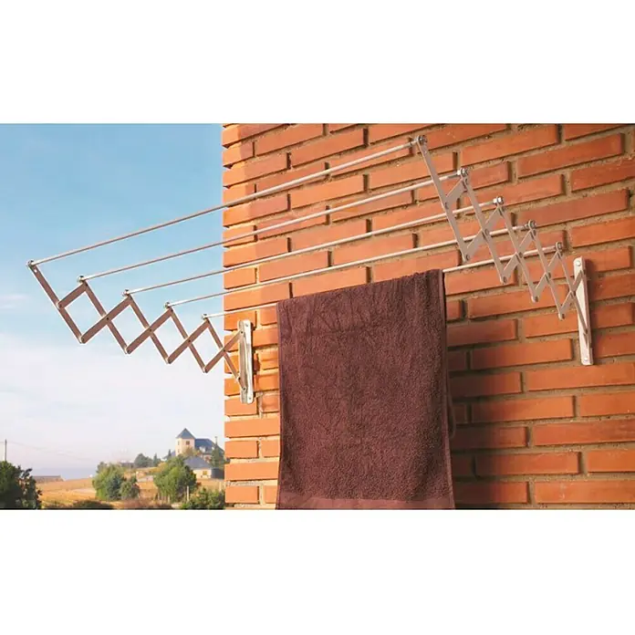 Tendedero de pared extensible Ac aluminio - Longitud cuerda de tender: 9 m, Blanco, Ancho: 180 cm