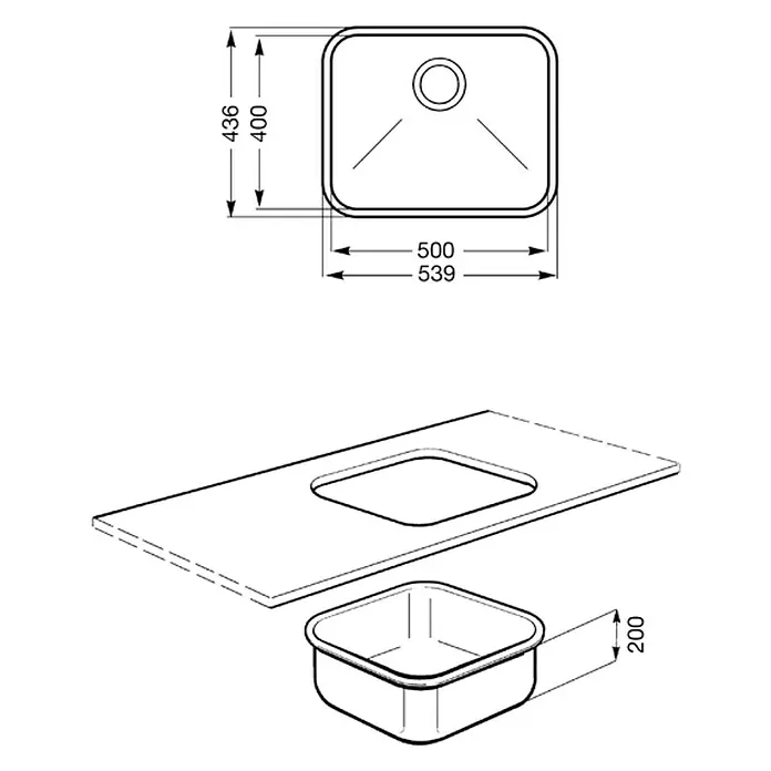 Smeg Fregadero encastrable UM 50 - 43,6 x 53,9 cm, Acero inoxidable, Cromo
