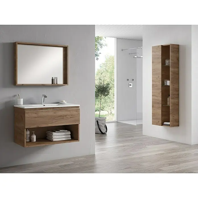 Mueble de lavabo Denia - 45 x 100 x 50 cm, Tabaco, Mate