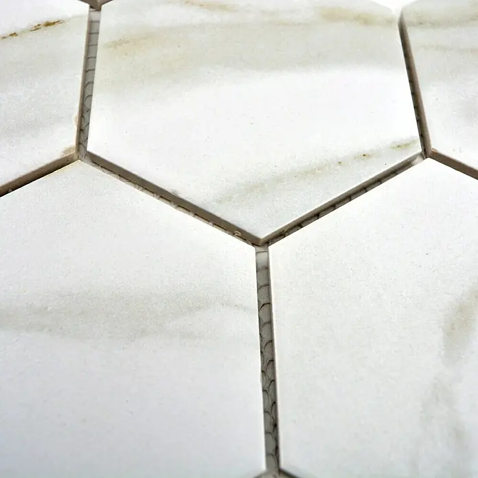Mosaikfliese Hexagon CIM HX9 CT - 25,6 x 29,55 cm, Beige/Braun/Weiß, Matt - Detailaufnahme