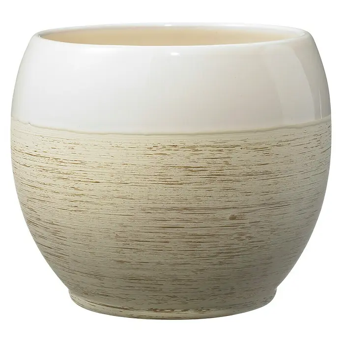 SK Übertopf rund Alberta Fashion - Außenmaß (Ø x H): 22 x 18 cm, Creme/Beige, Keramik, Holzoptik