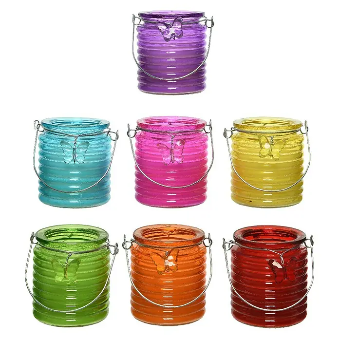 Vaso con vela Citronella - Diámetro: 8 cm, Azul, Lila, Amarillo, Fucsia, Naranja, Rojo, Verde manzana