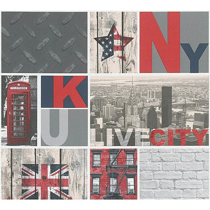 AS Creation Boys And Girls 6 Papiertapete New York - Rot/Grau, Motiv, 10,05 x 0,53 m - Detailaufnahme