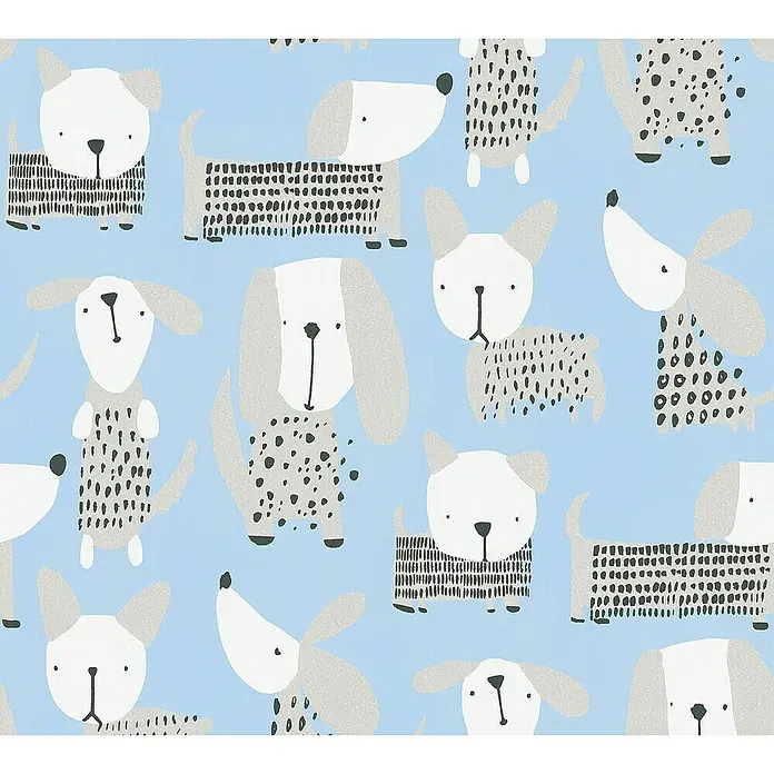 AS Creation Boys And Girls 6 Papiertapete Hündchen - Blau, Motiv, 10,05 x 0,53 m - Detailaufnahme