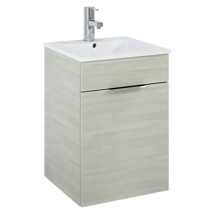 Badmöbel-Set Qubo Plus - 40 cm, 2 -tlg., Eiche Silber, Matt - Vorderansicht
