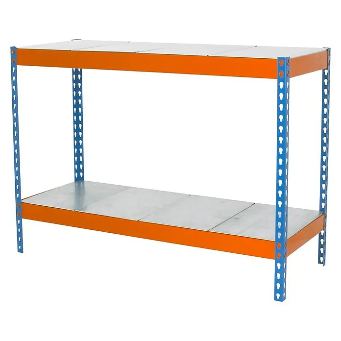 Simonrack Ecoforte Estructura de estantería Metal - L x An x Al: 45 x 150 x 90 cm, Capacidad de carga: 400 kg/balda, Número de baldas: 2 ud., Azul/Naranja
