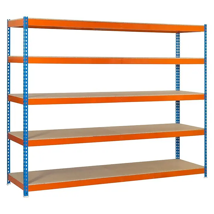 Simonrack Simonforte Estantería para cargas pesadas Chipboard - L x An x Al: 45 x 300 x 120 cm, Capacidad de carga: 600 kg/balda, Número de baldas: 5 ud., Azul/Naranja